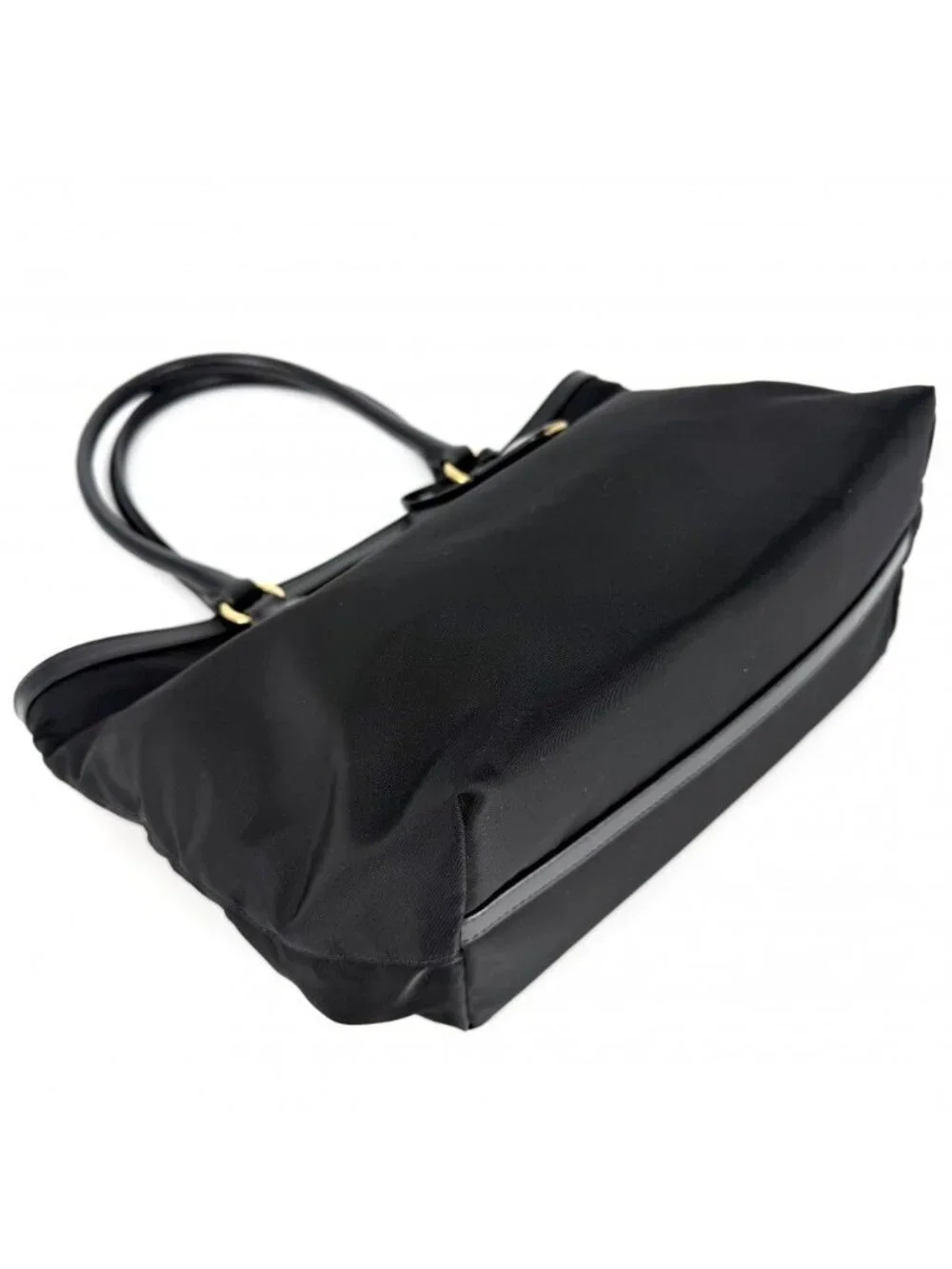 Prada Handbag Triangle Logo Tote Nylon Black Gold Vintage